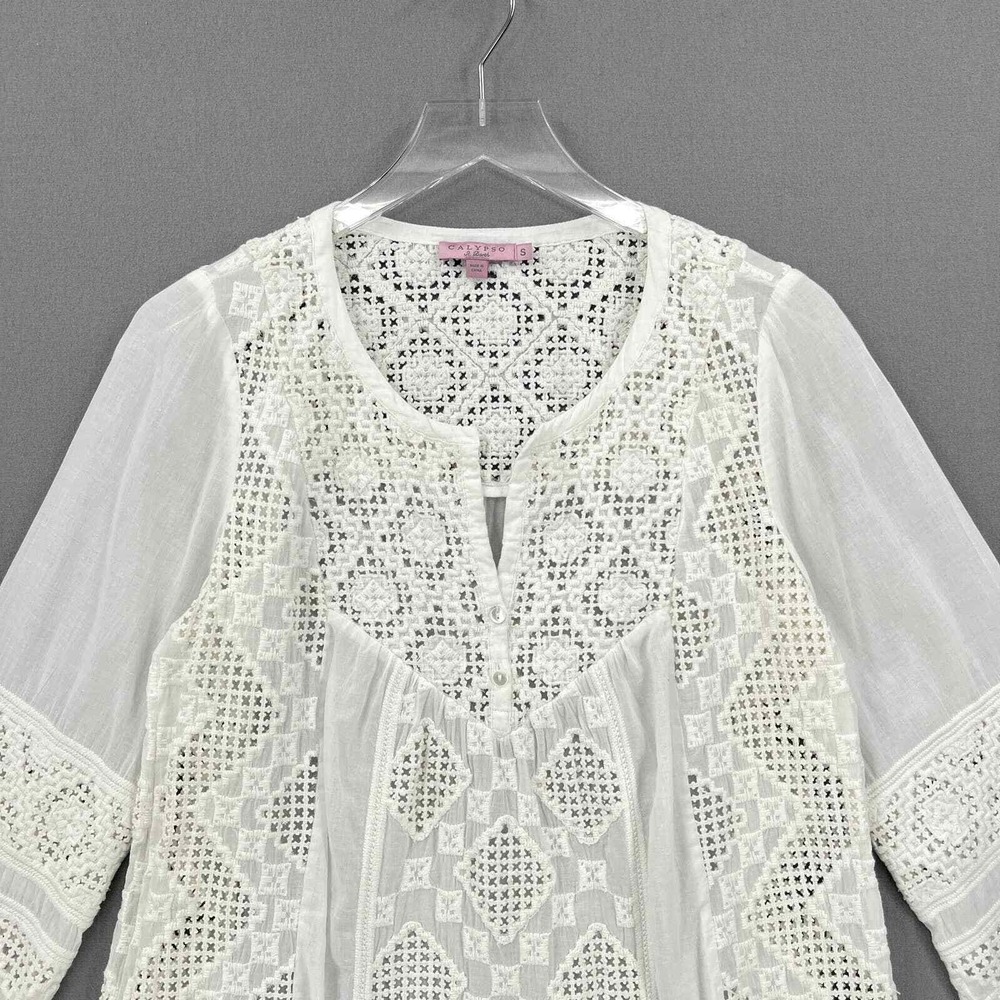 CALYPSO ST BARTH Embroidered Eyelet Tunic Top Womens Small White Resort Beach - Picture 3 of 16
